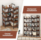 OUTLANE Reversible l-Shaped 5-Tier Industrial Bookshelf, 65 Inch Corner Bookcase with Open Wooden Shelves & Metal Frame, Adjustable Storage Rack for Home Office, Living Room Organization Furniture
