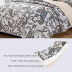 Whale Flotilla Reversible Printed Quilts Queen Size, Extra Soft Boho Paisley Floral Bedspreads for Bed Lightweight Full Queen Quilt Bedding Set Coverlets with 2 Pillow Shams for All Seasons, Bone Grey