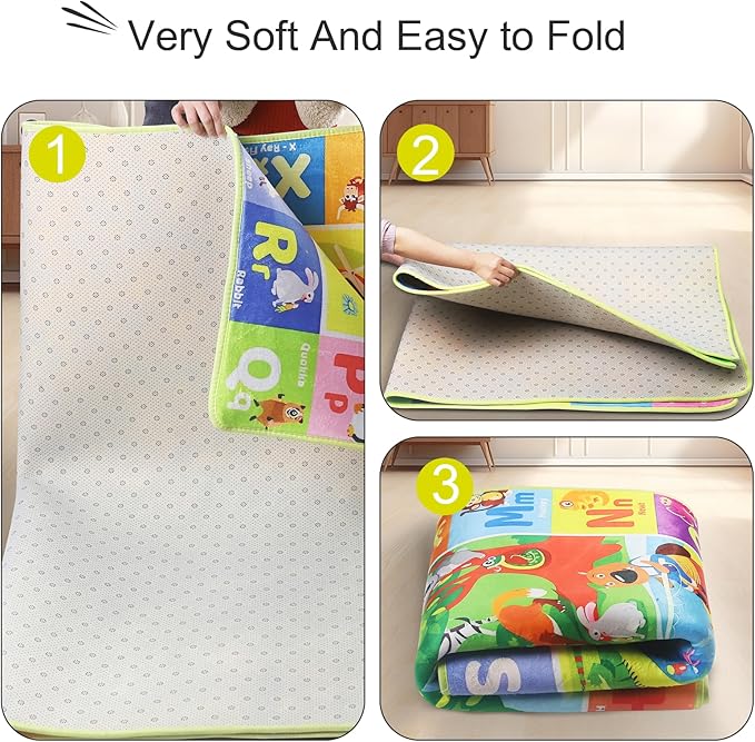 Baby Play Mat for Floor, Non-Slip Playmat for Toddlers & Infants, Extra Thick Large Padded Educational ABC Kids Rug for Crawling & Playing Super Soft Plush Surface to Keep Safe(60"x80")
