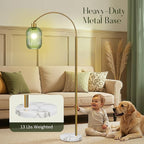 COTTHOS Floor Lamp for Living Room, Modern Gold Lamp with Ribbed Glass Lampshade Marble Base, 68” Glass Tall Lamp with Remote Control and Pedal Switch for Bedroom (6000K LED Bulb Included)