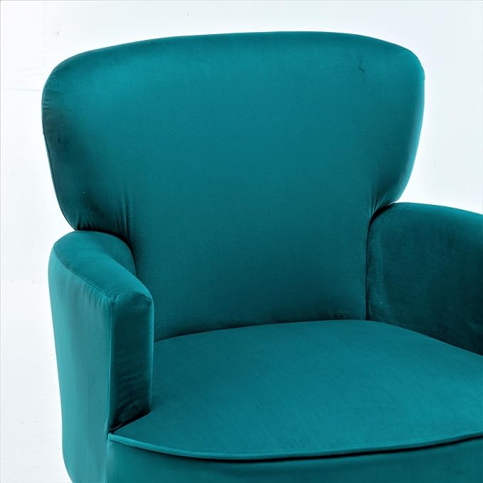 Trendy Velvet Accent Chair with Gold Metal Legs, Upholstered Armchair for Small to Mid-Size Spaces, Modern Living Room, Bedroom, Vanity Desk and Entryway, Greenish Blue