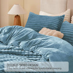 BEDELITE Fleece Oversized Queen Comforter Set -Super Soft & Warm Fluffy Blue Fog Bedding, Luxury Fuzzy Heavy Bed Set for Winter with 2 Pillow Cases