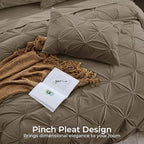 Sasttie King Size Comforter Set, 7-Piece Bed in a Bag, Pintuck Bedding Set for All Season, Includes Comforter, Flat Sheet, Fitted Sheet, Pillowcases and Pillowshams, Brown