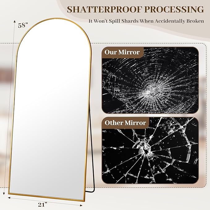 Suidia Arched Full Length Mirror, 58"x21" Floor Mirror Freestanding, Floor Standing Full Body Mirror with Stand for Bedroom, Hanging Leaning Mounted for Living Room Cloakroom, Gold