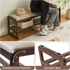 Uniclinens Wooden Shoe Rack Bench, End of Bed Bench Bedroom, Entryway Bench with Cushion 2-Tier, Long Shoe Storage Bench for Hallway Living Room (Walnut, 47.2'')