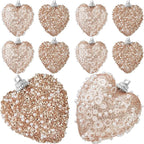 Rose Gold Christmas Ball Ornaments 10Pcs Glitter Sequin Heart Shaped Baubles Decoration Valentines Pearl Foam Hanging Decor(2.36in)