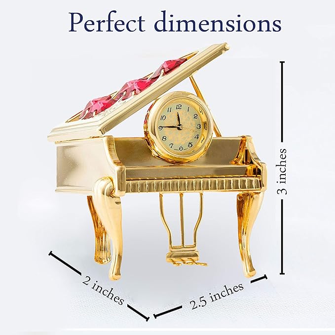 Matashi 24K Gold Plated Vintage Piano Desk Clock for Shelf Desktop Tabletop Clock with a Luxury Gift Box - Gift for Musician New Year Christmas Birthday Valentine Day Anniversary Mother's Day