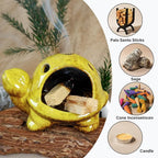 Yellow Ceramic Turtle Palo Santo Burner Holder-Mini Chiminea Incense Dish for Burning Smudge Sticks、Sage、Aromatic Santos、 Incense Cones Fits Altar &Zen Spaces,Unique Gift for Friends & Family