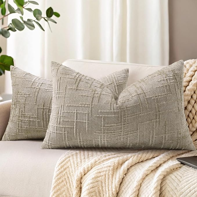 decorUhome Spring Light Brown Chenille Throw Pillow Covers 12x20 Set of 2 Textured Soft Cozy Slubby Couch Pillow Covers Modern Farmhouse Boho Decorative Pillow Cases for Bed Sofa Living Room
