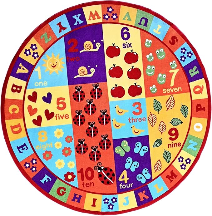 Furnish my Place 740 ABC with Numbers ABC Area Rug for Kids | Educational Alphabet Letter & Numbers | Nurseries Kindergarten | Play Area | Multicolor (5' Round)