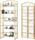 JSB No Assembly Folding Bookshelf, 5 Tier Book Shelf for Storage, Vintage Wood Foldable Bookcase for Living Room, Bedroom, Office Organization Shelves