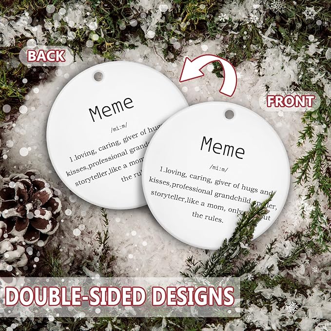 Meme Gifts Ornaments, Mother's Day Birthday Gifts for Grandma from Grandkids Grandchildren Ceramic Ornament Keepsake, Meme Definition Hanging Ornaments for Christmas Tree Decoration