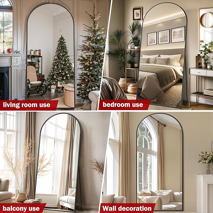 Suidia Arched Full Length Mirror, 76"x34" Floor Mirror Freestanding, Floor Standing Full Body Mirror with Stand for Bedroom, Hanging Leaning Mounted for Living Room Cloakroom, Black