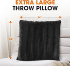 Cheer Collection Faux Fur Throw Pillows - Decorative Pillows for Couch, Bed Throw Pillows, Black Accent Pillows for Bedroom or Living Room Aesthetic, Set of 2 Furry Throw Pillows, 24" x 24"
