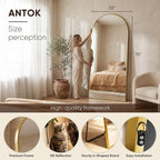 Antok Full Length Mirror, 78"x38" Floor Mirror, Arched Floor Standing Freestanding Arch Full Body Mirrors with Stand for Bedroom, Hanging Mounted for Living Room Cloakroom,Gold