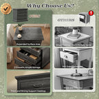 Huuger Nightstand with Charging Station, 3 Drawer Night Stand Set of 2, 22 Inch Wider Side Table with Storage, Farmhouse Nightstand with Vintage Handles, Thicken Base, for Bedroom, Black