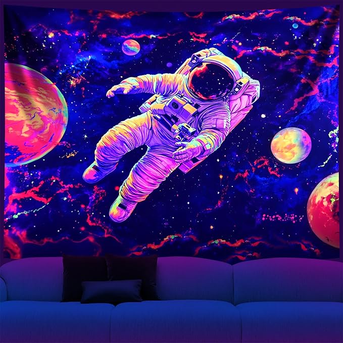 NYZE Astronaut Space Tapestry for Bedroom, Glow in the Dark Room Decor Wall Tapestries, Cool Galaxy Planet Wall Hanging, Wall Hanging for Men Guys Gamer Room Dorm Living Room 59in×51in