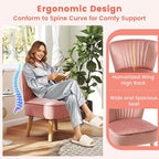 KOMFOTT Velvet Accent Chair Set of 2, Modern Armless Sofa Chair with Solid Rubber Wood Legs, Wingback Leisure Chair with Thick Cushion, Upholstered Side Chair for Living Room, Bedroom, Pink