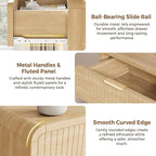 Modern 6 Drawer Dresser, 47" Wide Wood Dressers & Chests of Drawers Curved Profile Design, Mid Century Modern Fluted Dresser for Bedroom, Natural Oak