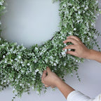 32'' Large Eucalyptus Wreath for Front Door, Porch- Artificial Eucalyptus and Lavender with Babys Breath Flowers Wreath for Home, Farmhouse Wall Decor- Spring, Summer, Fall, All Seasons (White-Green)