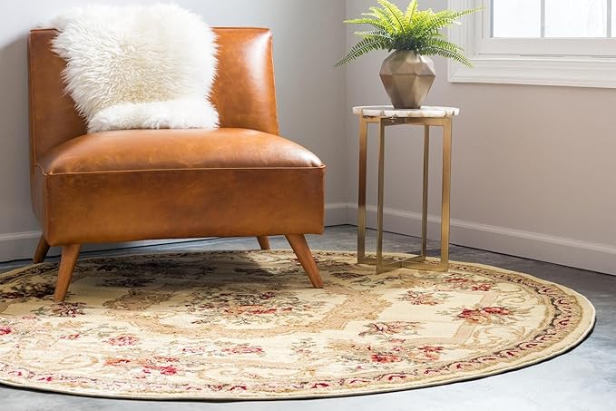 Rugs.com Chateau Collection Rug - 4 Ft Round Cream Medium Pile Rug