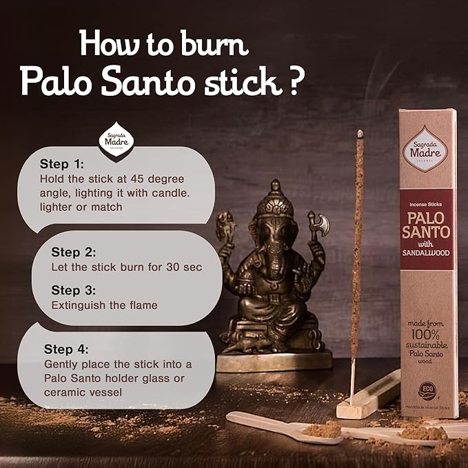 Sagrada Madre 8pcs Wildly Harvested Thick Palo Santo Incense Sticks (Sandalwood), 9” Long - Eco Friendly, Non-Toxic, Aromatic Incense Sticks (1hr Burning Time) to Heal & Calm Your Body and Environment
