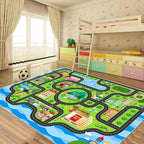 Car Rug,Kids Play Rug with Roads,Playroom Non Slip Car Track City Map for Bedroom Classroom - (59X39.4 Inches)