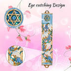 Matashi Hand Painted Blue and Ivory Enamel Grape Mezuzah Embellished with Gold Accents and Crystals Home Door Wall Decor Housewarming Present Gift for Festival (6 inch)