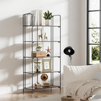 Crofy No Assembly Folding Bookshelf for Living Room, 5 Tier Black Collapsible Book Shelf for Home Office, Portable Bookcase Storage Organizer
