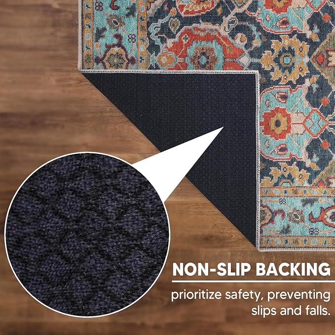 Keen Home Design 9x12 Rug - Machine Washable Area Rug with Non-Slip Backing, Ideal for Living Room, Dining Room, Bedroom - Vintage, Easy Clean, Durable, Low Pile Rug - (9' x 12')