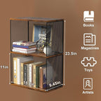 Small Bookshelf 2 Tiers Bookshelf for Small Spaces DIY Variable Stackable Cube Storage Organizer for Kid Bedroom,Living Room, Black Brown Wooden,2 Tiers Non-Detachable