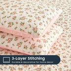 Wake In Cloud - Floral Quilt Set, Coquette Cottagecore Shabby Chic Flower Pattern for Women Teen Girls, Reversible Lightweight Bedspread Coverlet, 3 Pieces, Peach Blush, Twin/Twin XL Size