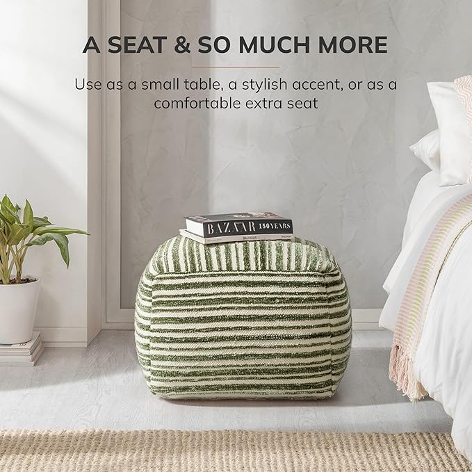 Anji Mountain Artisan Crafted Cotton Blend Pouf Ottoman | Versatile Floor Seating & Footstool for Living Room | Modern Boho Home Décor Accent | Filled Pouffe