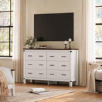 LINSY HOME Farmhouse 6 Drawer Double Dresser for Bedroom, 53” Wide Rustic Wood Chest with Deep Drawers, Modern Dressers with Storage and Metal Handles for Closet, Living Room, Hallway, Off White