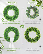 Vlorart 24 Inch Faux Round Boxwood Wreath, Weatherproof Front Door Large Wreaths Artificial Spring Summer Greenery Wreath with Sash for Farmhouse Wedding Year Round Indoor and Outdoor