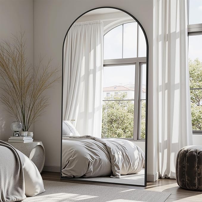 Suidia Arched Full Length Mirror, 78"x38" Floor Mirror Freestanding, Floor Standing Full Body Mirror with Stand for Bedroom, Hanging Leaning Mounted for Living Room Cloakroom, Black