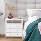 3 Wooden Drawers Night Stand, 27 Inch Wide Nightstand with Charging Station and Adjustable Drawers, Small Dresser for Closet, Bedside Table for Living Room/Bedroom/Office, White.
