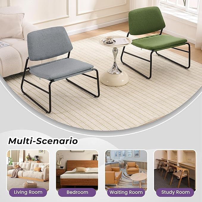 DAICO Modern Accent Chair Armless Sling Accent Chairs Comfy Upholstered Side Sitting Chairs with Metal Frame for Living Room Bedroom Balcony Garden, Linen, Green