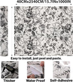 Drawer Liner Contact Paper for Dresser Peel and Stick Wallpaper Sketched Design 15.7x1000in Self Adhesive Removable Black Maroon Rose Floral Butterfly Vintage Cabinet Shelf Renter Friendly