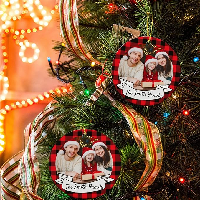Personalized Custom Photo Ornaments for Christmas Tree - Ceramic Hanging Xmas Ornaments for Couples, Family, Wedding