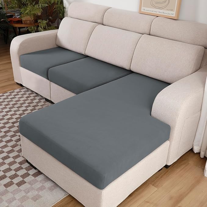 Waterproof Patio Stretch Couch Cushion Covers, Outdoor Cushion Cover Replacement Sectional Sofa Protector, Furniture Slipcovers for Pets, Washable (Chair Cushion, Grey)