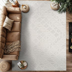 Modern Micro Loop Indoor Area Rugs for Living Room Bedroom Kitchen Geometric Square White 9x12 Luxury Durable Low and High Pile Non-Shedding Stain Resistant Soft Area Carpet 9 x 12