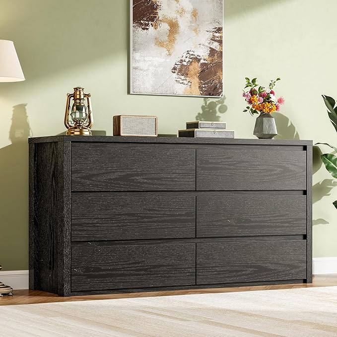 GarveeHome 6 Drawer Dresser for Bedroom, Wide Wood Chest of Drawers Handle Free, Large Modern Dresser Storage Cabinet for Living Room, Hallway Entryway