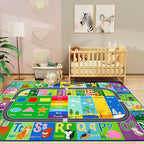 HOMORE Kids Educational Rug, Kids Collection Area Rug for Learning Alphabet, Numbers, Colors, Season and Animal Words, Playmat for Classroom Playroom, 4x6 Feet Green