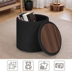 Round Ottoman with Storage - Foldable Stylish Coffee Table for Living Room & Bedroom - Space-Saving Ideal for Home Decor and Organization for Families & Individuals-Black