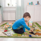 4x6ft Kids Farm Adventure Play Rug,Non-Slip Faux Wool Carpet with Interactive English Words, Educational Travel Map Design for Playroom, Bedroom, Nursery Gift