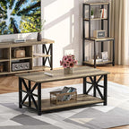 GreenForest Coffee Table for Living Room with Round Corners Farmhouse Style Center Table with Storage Shelf 39 Inch Space Saving Easy Assembly Gray Wash | for Living Room, Farmhouse Style, Space Saving, Easy Assembly
