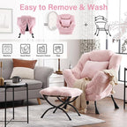 Lazy Chair with Ottoman, Large Pink Lounge Accent Chair with Ottoman and FA Throw Pillow, Comfy Plush Reading Chair for Living Room Bedroom Dorm Room Office Apartment Relaxing Use