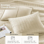 Comfort Spaces Ivory Oversized King Quilt Set 120"x118" Bedspread Quilted Summer Lightweight Microfiber Bedding Coverlet with Double Sided Stitching Soft All Season Cozy 3 Piece with Matching Shams