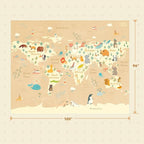 Large Kids Area Rugs with Animal - 8x10 Beige Rug for Kids Room, Classroom, Bedroom, Living Room, Washable Wipeable Ultra Soft Crawling World Map Carpet with Ocean, Continents & Cute Animals